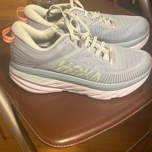 Hoka One One Women's Athletic Shoes in Light Gray and Bright Orange